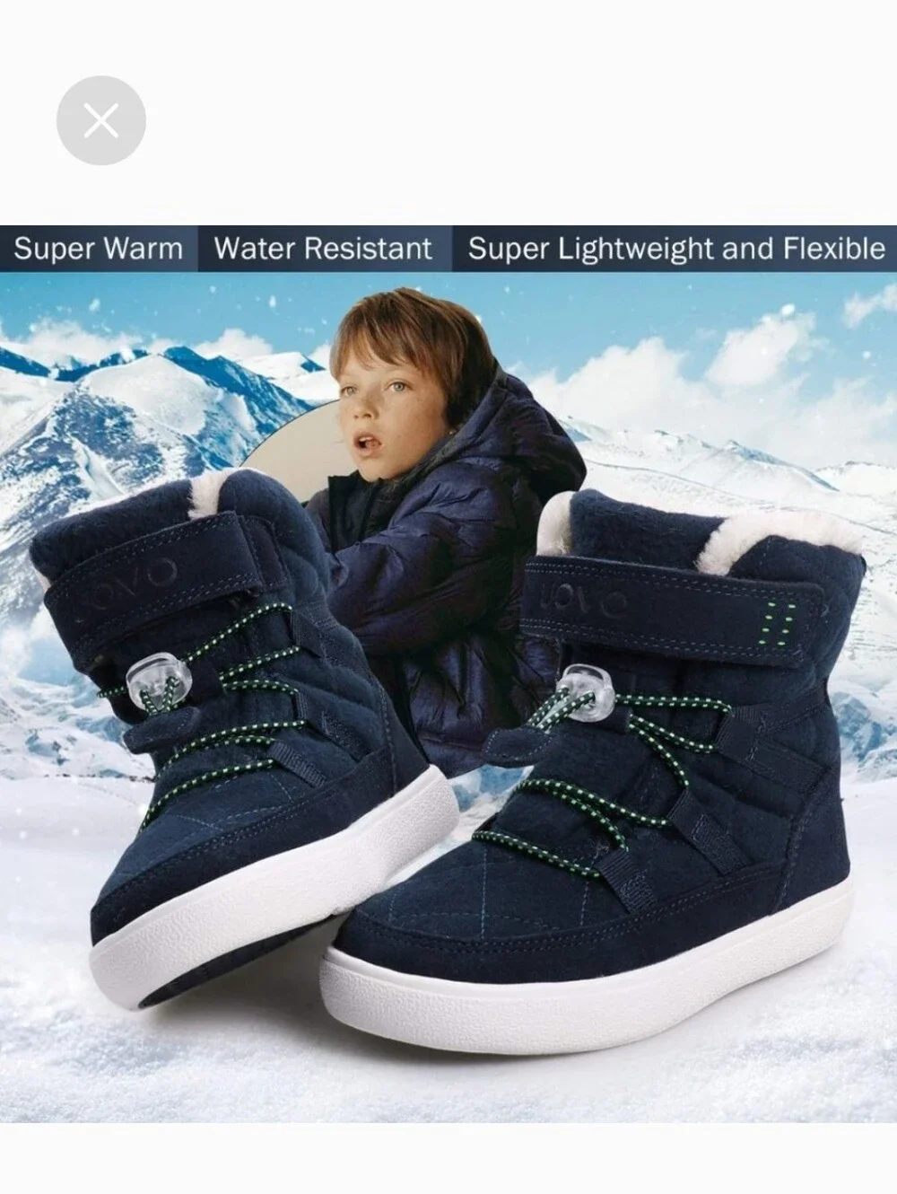UOVO Snow Boots Navy Blue Faux Fur Lined Size EU 37 /  Big Kids 5